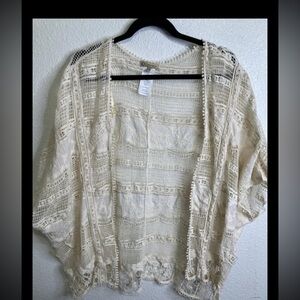 Democracy Women’s M Lace Cream Kimono Cardigan Boho Crochet Hippie Festival